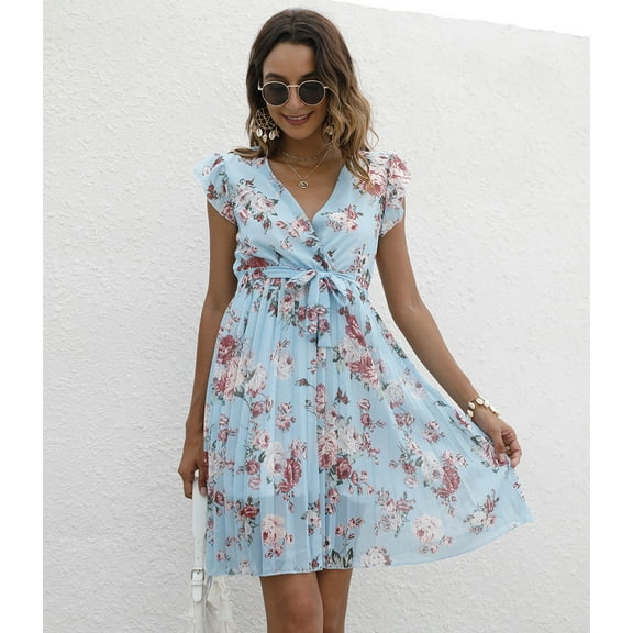 Womens Boho Floral Maxi Dresses Strap Casual Sleeveless Cake Dress Tiered Ruffle Flowy Tiered Dress