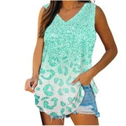 GENERIC Womens Boho Floral Print Tank Tops V Neck Pleated Sleeveless Shirts Loose Fitted Blouse Tunic Ladies Beach Clothes