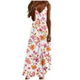 thumbnail image 1 of Womens Boho Floral Printed Dress Summer Sleeveless Adjustable Strap Beach Long Dress E-Orange, 1 of 5