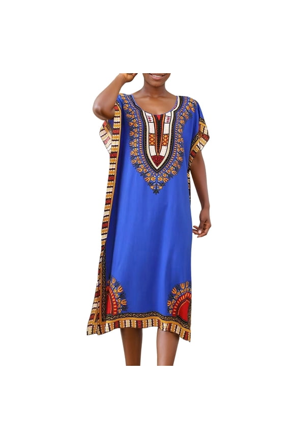 Womens Boho Kimono Robe Long Sleeve Loose Fit Viscose Rayon Maxi Dress Lounge Dress Spring Blue