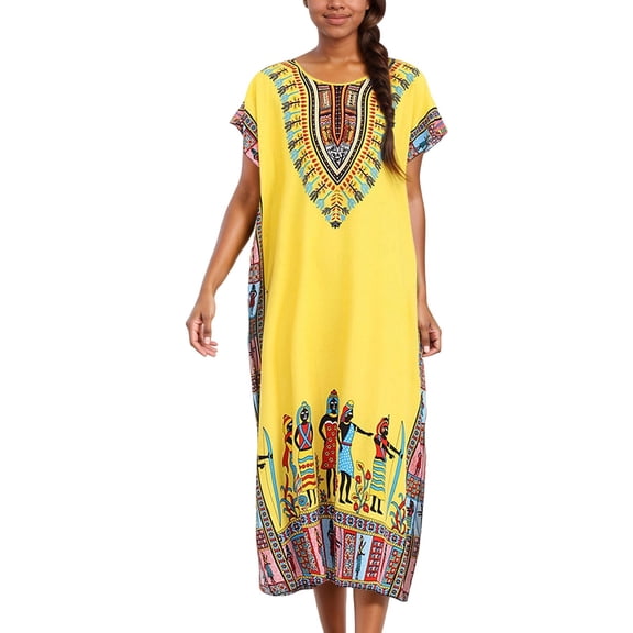 Womens Boho Kimono Robe Long Sleeve Loose Fit Viscose Rayon Maxi Dress Spring Lounge Yellow