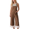 thumbnail image 1 of Womens Boho Lace Patchwork Bib Overalls Casual Adjustable Straps Wide Leg Jumpsuits with Pockets, 1 of 7
