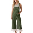 thumbnail image 1 of Womens Boho Lace Patchwork Bib Overalls Casual Adjustable Straps Wide Leg Jumpsuits with Pockets, 1 of 7