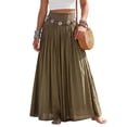 thumbnail image 1 of Womens Boho Linen Maxi Skirt Elastic High Waist Pleated A-Line Flowy Breathable Long Skirt for Summer Beach, Resort, Vacation and Party, 1 of 6