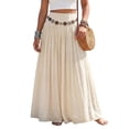 thumbnail image 1 of Womens Boho Linen Maxi Skirt Elastic High Waist Pleated A-Line Flowy Breathable Long Skirt for Summer Beach, Resort, Vacation and Party, 1 of 6