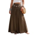 thumbnail image 1 of Womens Boho Linen Maxi Skirt Elastic High Waist Pleated A-Line Flowy Breathable Long Skirt for Summer Beach, Resort, Vacation and Party, 1 of 6