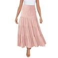 thumbnail image 1 of Women's Summer Elastic High Waist Boho Maxi Skirt Casual Drawstring A Line Long Skirts Pink M, 1 of 8