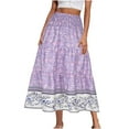 thumbnail image 1 of Womens Boho Maxi Skirt, 2025 Summer Floral Print Flowy Long Skirts Trendy Smocked High Waisted Tiered Pleated Skirts Ruffle Skirt Women Purple M, 1 of 6