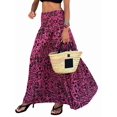 thumbnail image 1 of Womens Boho Maxi Skirt Summer Cruise Casual High Waist Flowy Long Skirt for Beach Vacation Rose Red L, 1 of 7