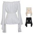 thumbnail image 1 of Womens Boho Off Shoulder Blouse - Long Sleeve Ruffled Peasant Top with Elastic Neckline for Casual Wear, 1 of 7