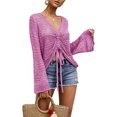 thumbnail image 1 of Womens Boho Off Shoulder Sheer Crochet Crop Top with Bell Sleeves Flowy Oversized Ruched Pullover Sweater, 1 of 5
