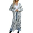 thumbnail image 1 of Womens Boho Open Front Long Cardigans Sweater Aztec Tribal Stripe Fringe Cardigan Kimono Duster Outwear, 1 of 5