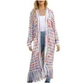 thumbnail image 1 of Womens Boho Open Front Long Cardigans Sweater Aztec Tribal Stripe Fringe Cardigan Kimono Duster Outwear, 1 of 5