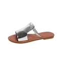 thumbnail image 1 of Womens Boho Open Toe Flat Sandals Hands Free Step In Beach Slides Comfy No Heels Vacation Flip Flops Shoes, 1 of 9