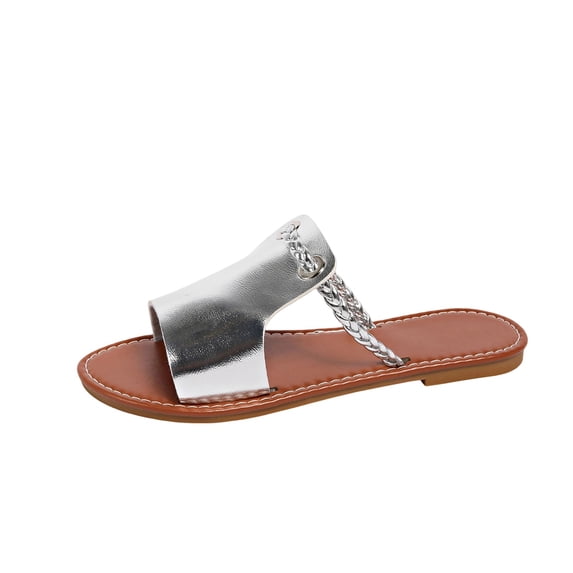 Womens Boho Open Toe Flat Sandals Hands Free Step In Beach Slides Comfy No Heels Vacation Flip Flops Shoes