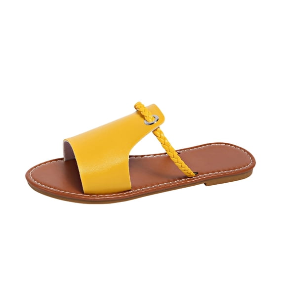 Womens Boho Open Toe Flat Sandals Hands Free Step In Beach Slides Comfy No Heels Vacation Flip Flops Shoes