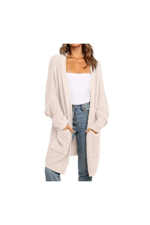 Womens Boho Patchwork Cardigan Long Sleeve Open Front Knit Sweaters Coat Pockets