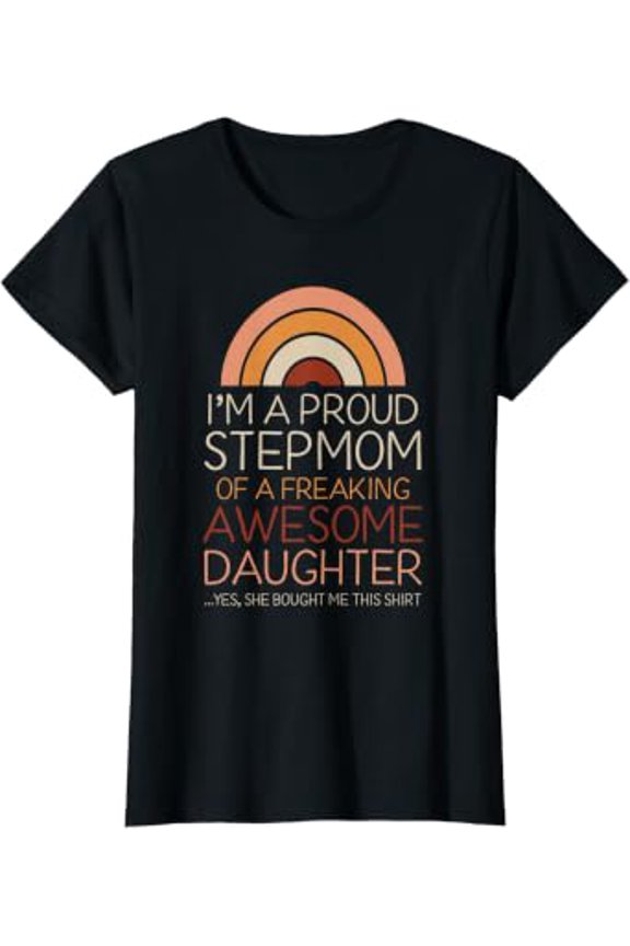 Womens Boho Rainbow A Proud Step Mom Of Awesome Daughter T-Shirt