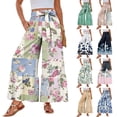 thumbnail image 1 of Womens Boho Ruffle Hem Palazzo Pants Elastic High Waisted Ties Wide Leg Flowy Lounge Pants with Pockets Light Blue XL, 1 of 5