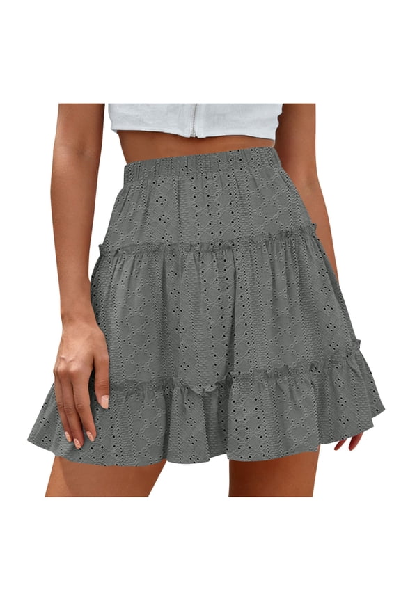 Womens Boho Ruffle Tiered Skorts High Waist Mini Skirts Boho Beach Short Skirts Flowy Mini Skorts Skirts Casual Golf Tennis Crochet Shorts