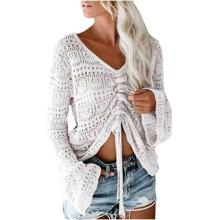 New V-Neck Hollow Trumpet Sleeve Sweater New V-Neck Hollow Trumpet Sleeve Sweater