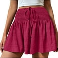 thumbnail image 1 of Womens Boho Skirt Skorts Smocked Waist Drawstring Shorts Textured Summer Vacation Lounge Casual Wear Hot Pink S, 1 of 8