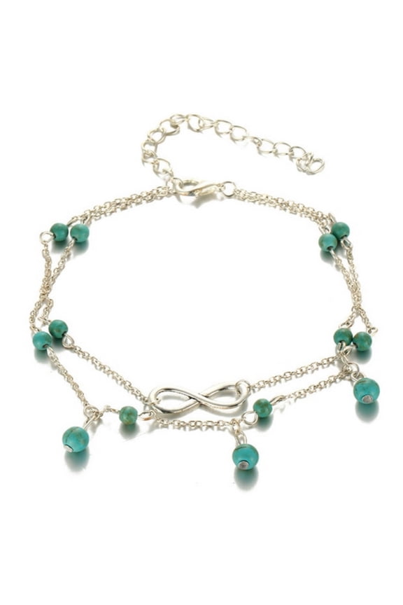 Womens Boho Style Infinity Double Anklet with Blue Beads