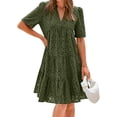 thumbnail image 1 of Womens Boho Summer Dresses 2025 Resort V Neck Short Sleeve Hollow Out Lace Ruffle Casual Beach Mini Vacation Dress, 1 of 10