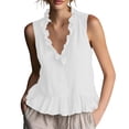 thumbnail image 1 of Womens Boho Tank Tops Ruffled V Neck Pleated Babydoll Top Sleeveless Cute Coquette Shirt Summer Outfits, 1 of 8