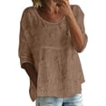 thumbnail image 1 of Womens Boho Tops Loose Lightweight Gauze 3/4 Sleeve Blouses Linen Fit Floral Embroidered Clothes Casual Summer Flowy Long Shirts, 1 of 3