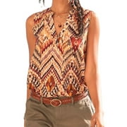 Womens Boho Tops Sleeveless  Blouse Summer Blouses for Women Elegant V-Neck Blouses Tops Shirts