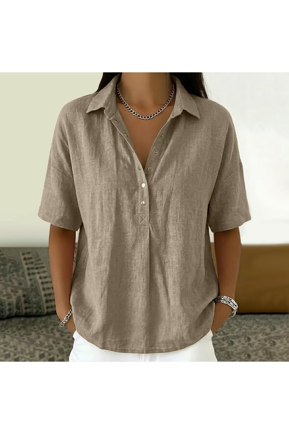 Womens Boho Tops Striped Print V Neck Shirts 3/4 Ruffle Sleeve Button Decor Flowy Casual Blouses