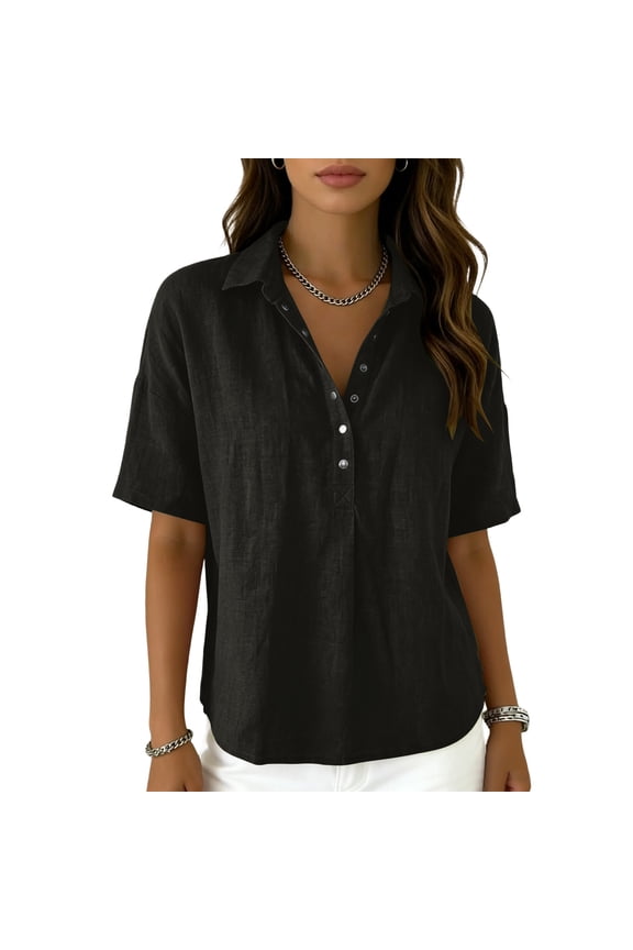 Womens Boho Tops Striped Print V Neck Shirts 3/4 Ruffle Sleeve Button Decor Flowy Casual Blouses