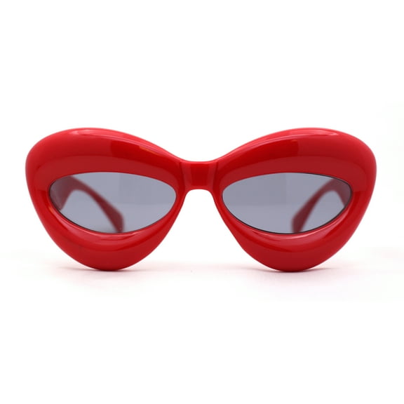 Womens Bold Balloon Bloated Thick Rim Oversize Cat Eye Sunglasses Red Black