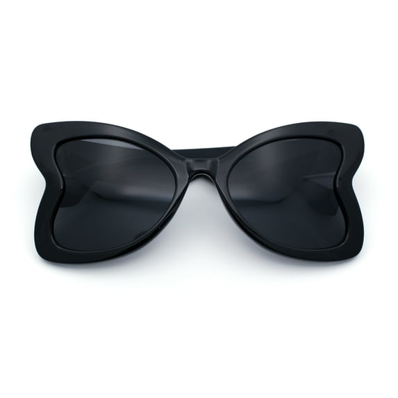 Womens Bold Bowtie Butterfly Shape Oversized Cute Diva Plastic Sunglasses All Black