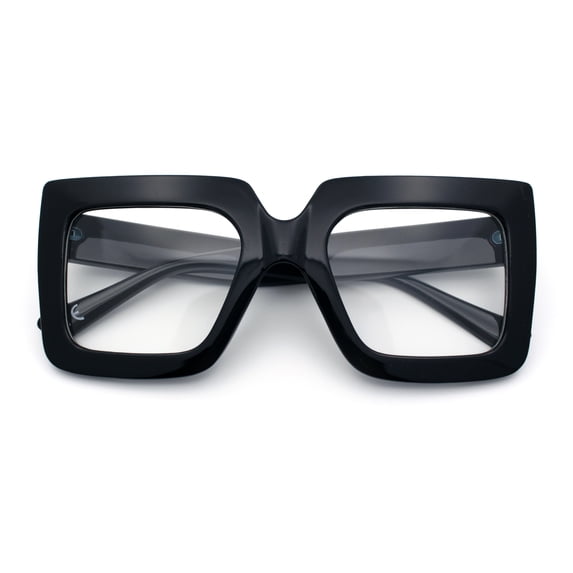 Womens Bold Mod Thick Plastic Rectangle Blue Light Filtering Computer Glasses Black - Clear