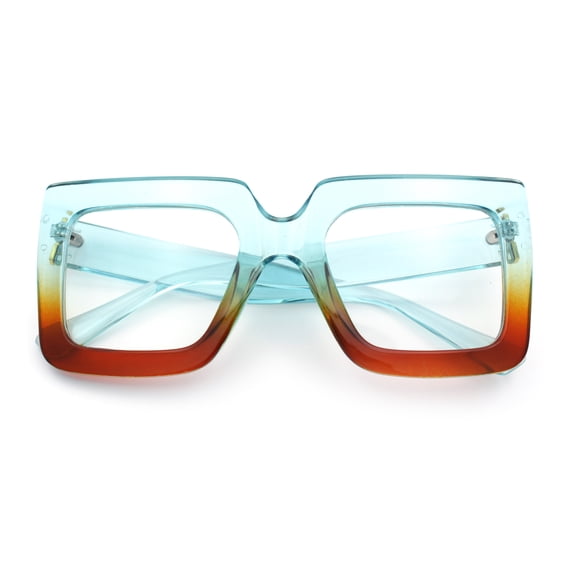 Womens Bold Mod Thick Plastic Rectangle Blue Light Filtering Computer Glasses Blue Brown - Clear