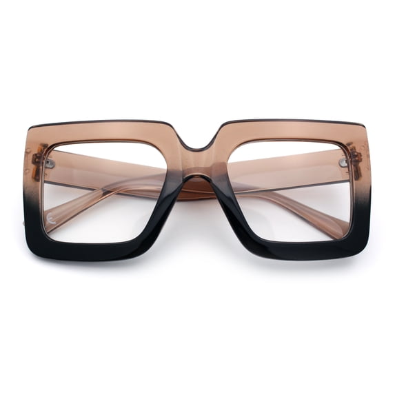 Womens Bold Mod Thick Plastic Rectangle Blue Light Filtering Computer Glasses Brown Black - Clear