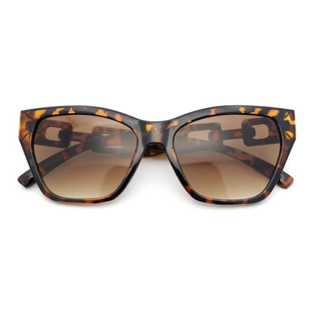 Womens Bold Thick Chain Jewel Arm Oversize Cat Eye Plastic Sunglasses Tortoise - Brown