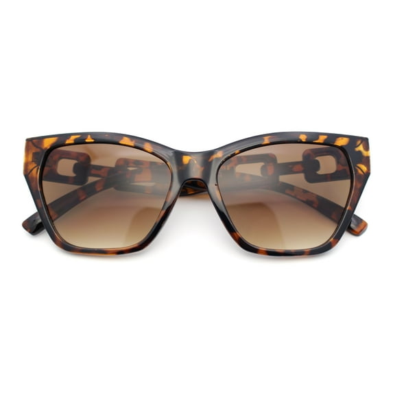 Womens Bold Thick Chain Jewel Arm Oversize Cat Eye Plastic Sunglasses Tortoise - Brown