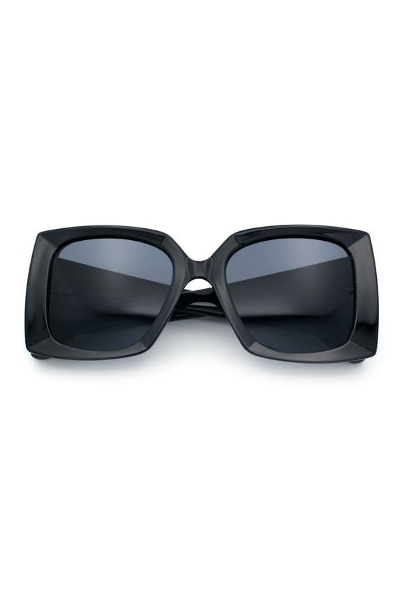 Womens Bold Thick Plastic Butterfly Squared Rectangle Oversize Diva Sunglasses All Black