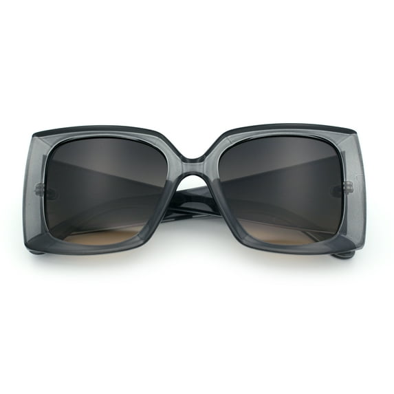 Womens Bold Thick Plastic Butterfly Squared Rectangle Oversize Diva Sunglasses Slate Black - Beige