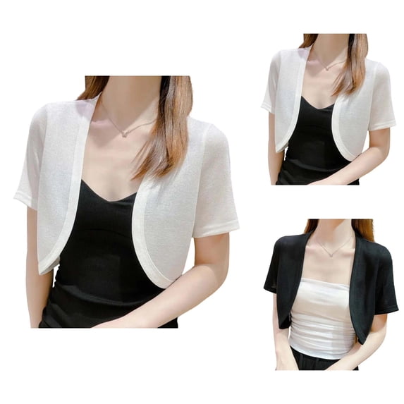 Womens Bolero Shrug Short Sleeve Open Front Lightweight Cropped Cardigan Summer Bolero Top Shawl Wraps Kimonos Coverup