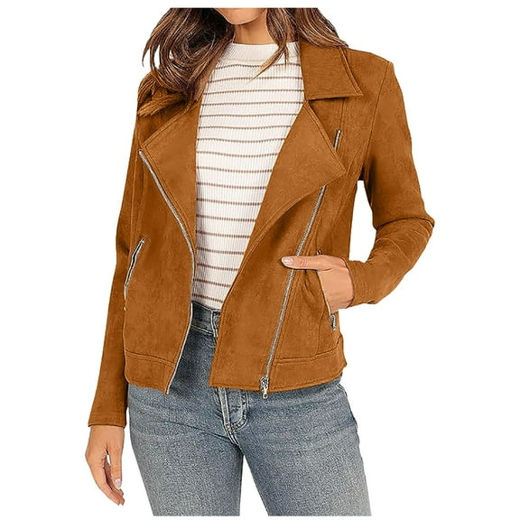 Womens Bomber Biker Moto Jackets Casual Zipper Up Lapel Cropped Coat Lightweight Regular Fit Outerwear