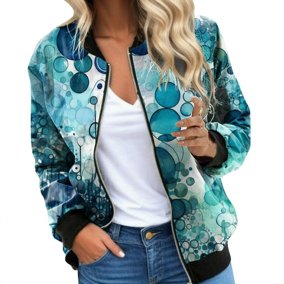 Womens Bomber Jacket 2025 Long Sleeve Zip Up Floral Outerwear Lightweight Loose Casual Fall Cardigan Coats With Pockets