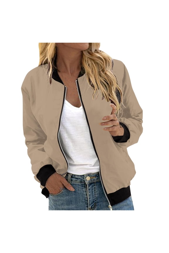 Womens Bomber Jacket 2026 Casual Coat Fall Fashion Lightweight Zip Up Long Sleeve Outerwear Windbreaker Pocket Going Out Tops Ladies