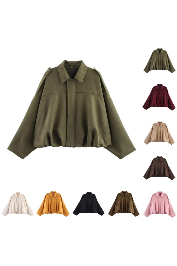 Womens Bomber Jacket Faux Suede Casual Cropped Pilot Coat Lapel Collar Causal Oversized Trendy Outwear Pink L