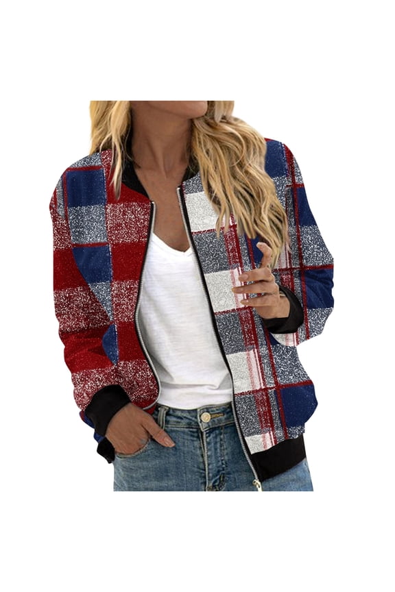Womens Bomber Jacket Zip Up Casual Jackets Lightweight Trendy Outerwear Coat with Pockets