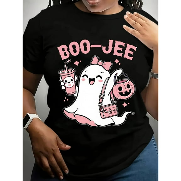 Fashion and Comfortable Womens Boo Ghost Graphic Tee T Shirt Tops Short Sleeve Round Neck Black S-5XL