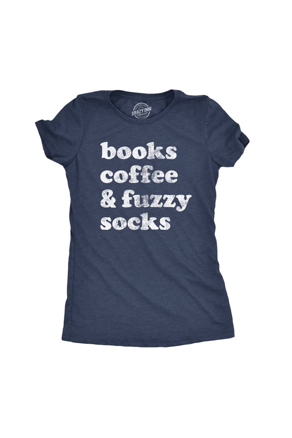 Womens Books Coffee and Fuzzy Socks T shirt Funny Gift for Her Cottage Lake Tee Womens Graphic Tees